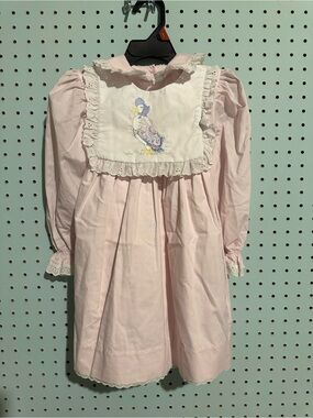Classic Pink Embroidered Duck Bib Dress for Girls